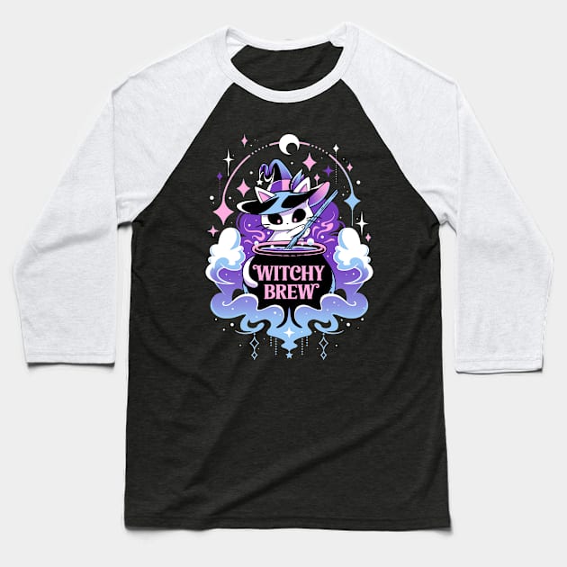 Witchy Cat Potion - Kawaii Magic Baseball T-Shirt by Snouleaf